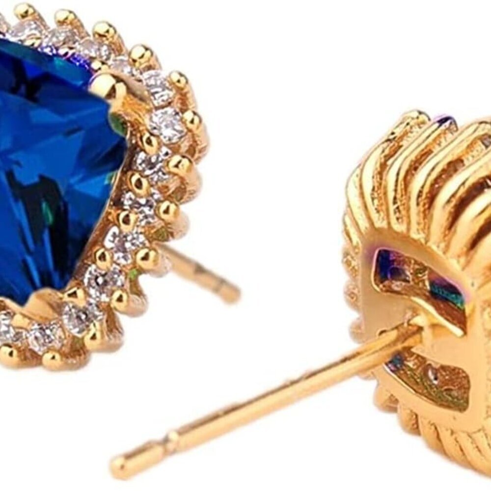 Elegant Women's Sapphire Blue Square Cubic Zirconia Emerald Earrings with Diamon